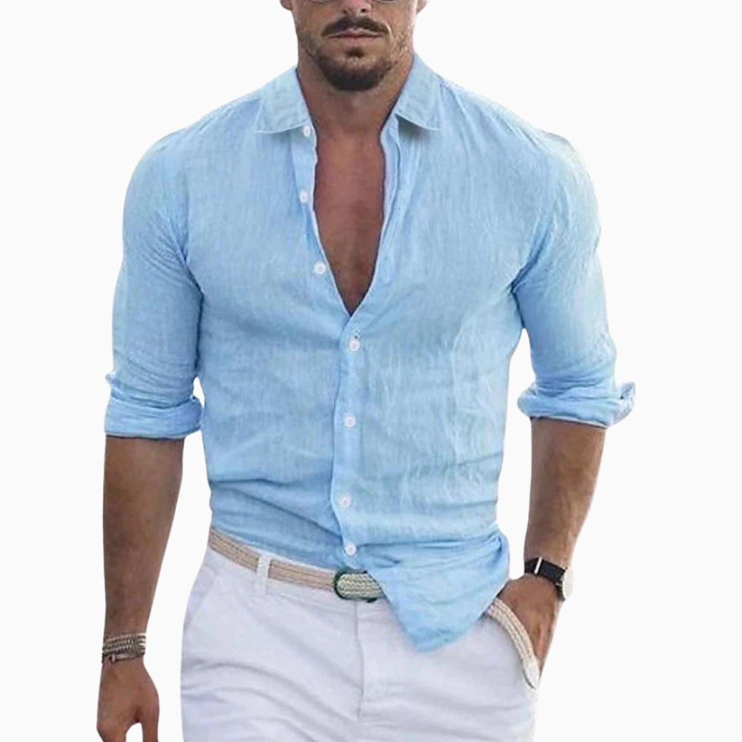 Alessio chemise homme en lin manches longues col ouvert style casual
