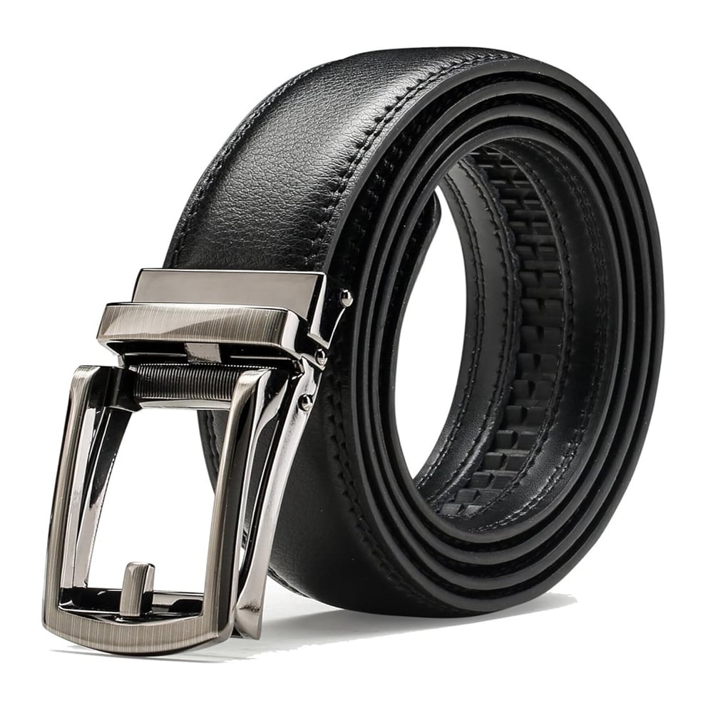 Ceinture en cuir à cliquet pour homme avec fermeture à pression – Style ajustable décontracté et formel