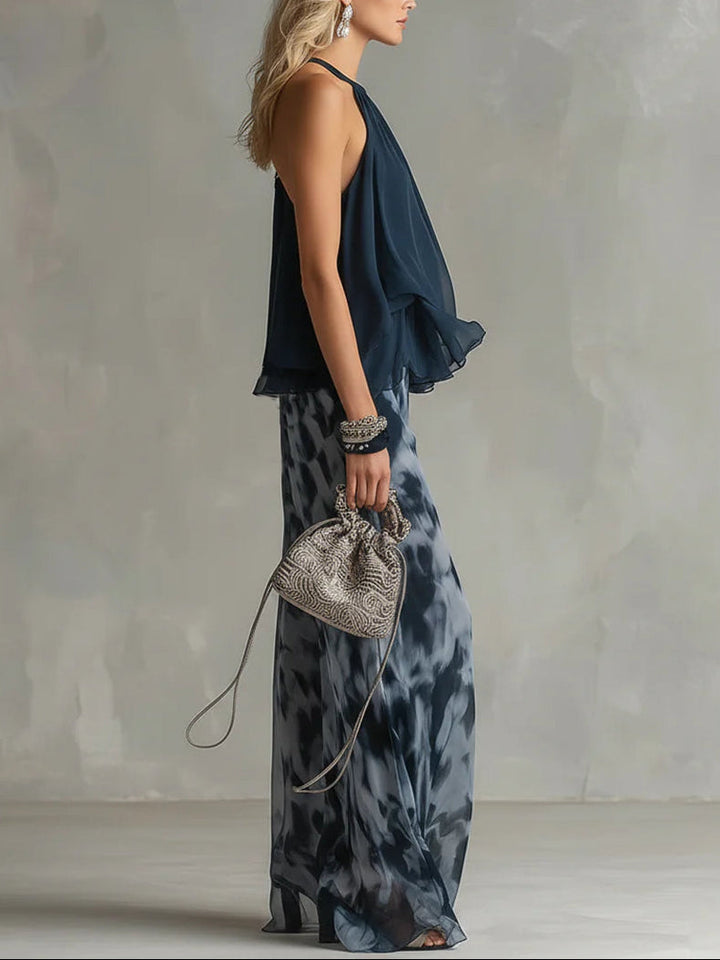 Juliette | Ensemble Top Halter en Mousseline et Pantalon Large Imprimé