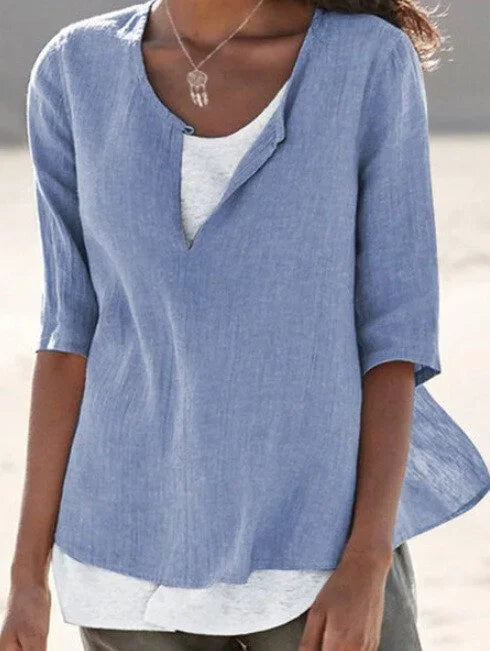 Blouse d’Été Femme Décontractée à Superpositions – Col V Coupe Ample