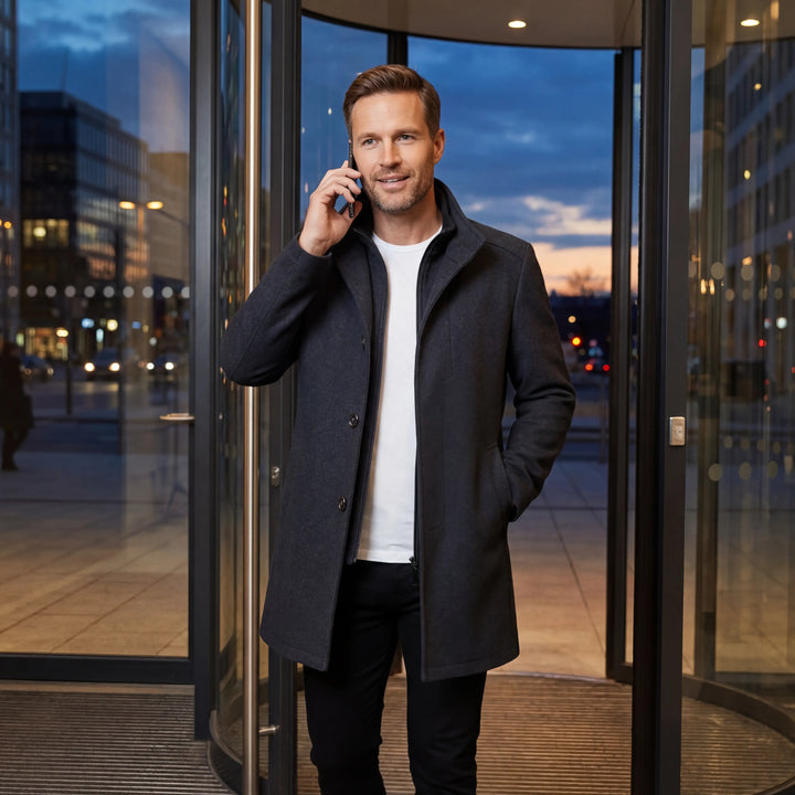 Claire Mode | Manteau Homme en Laine – Col Double Mi-Long