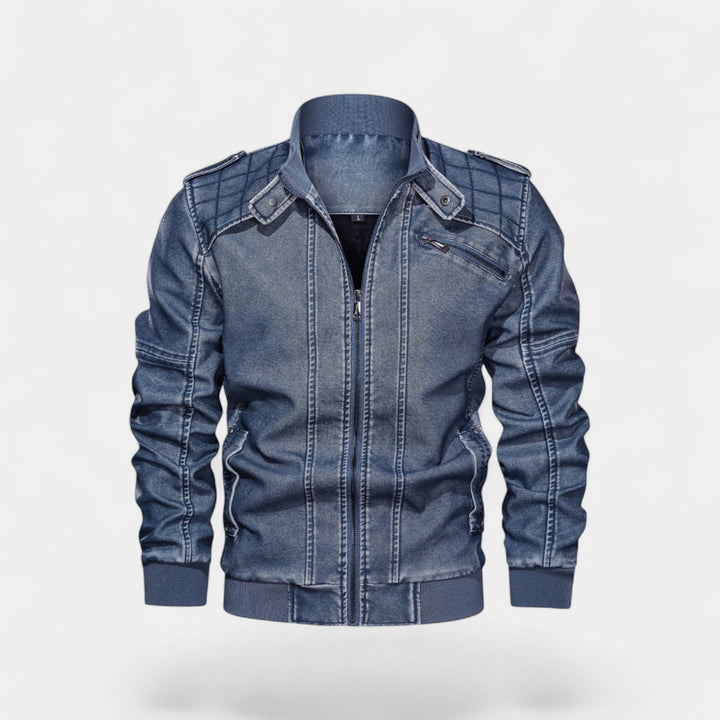 Veste homme en cuir col montant – finition mate, raffinée, silhouette quotidienne
