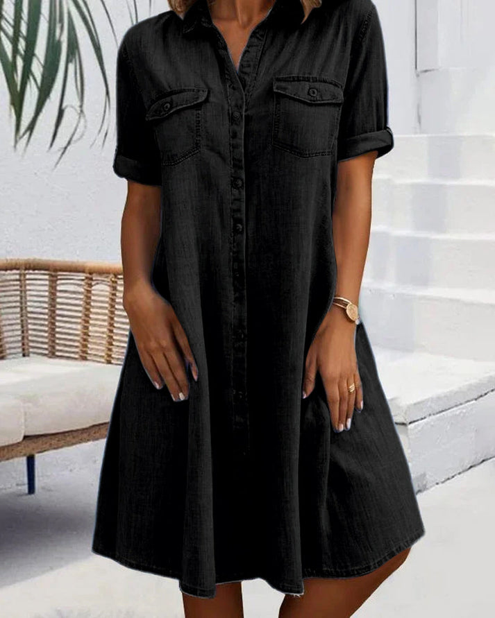 Robe Chemise Midi en Denim Élégante pour Femme – Robe Légère Décontractée du Quotidien