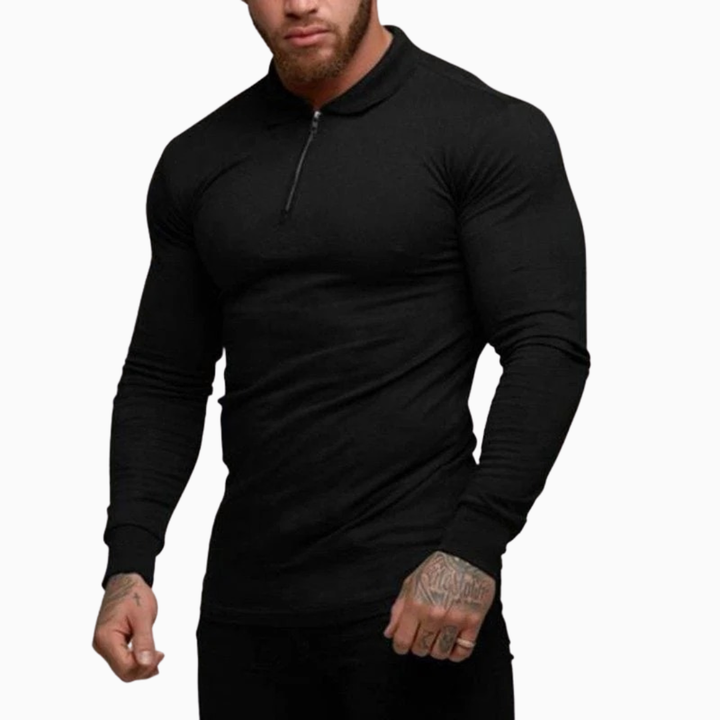 Dario shirt homme manches longues avec fermeture zippée coupe ajustée