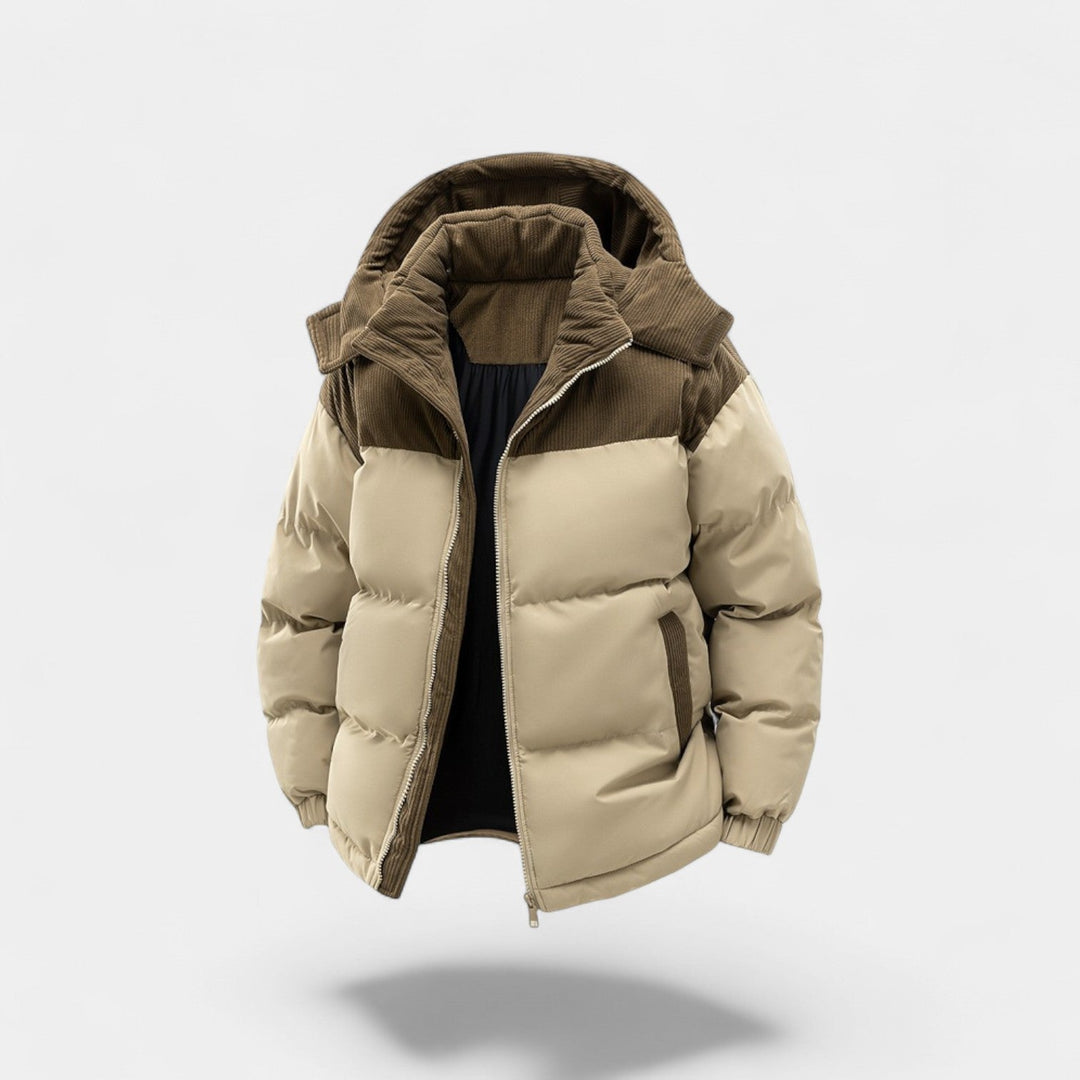 Doudoune homme à capuche coton amovible – épaissie, raffinée, silhouette hivernale