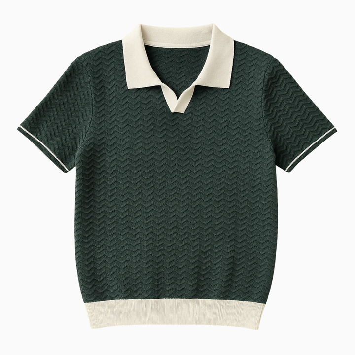Polo Homme Maille Texturée – Style Rétro Contrasté