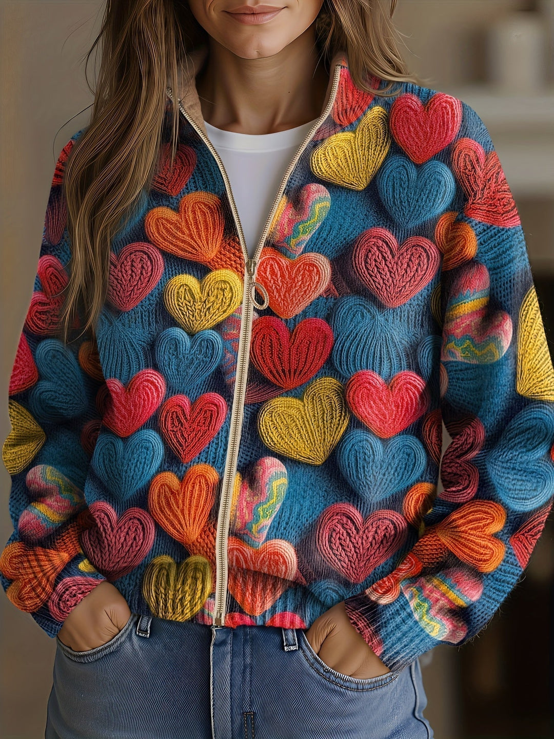Valentine™ | Pull Texturé à Cœurs Multicolores