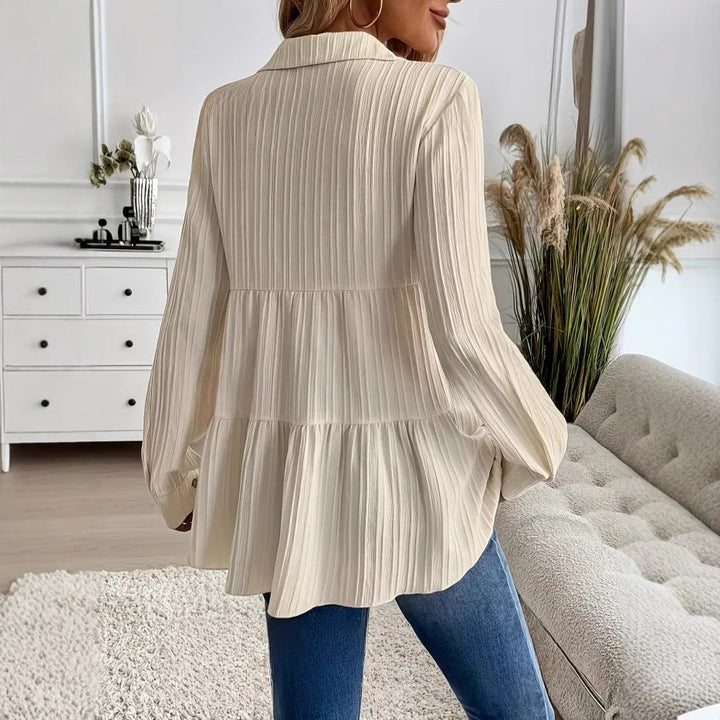 Femme Chemisier à Coupe Décontractée – Chemise à Manches Longues en Mélange de Coton Doux
