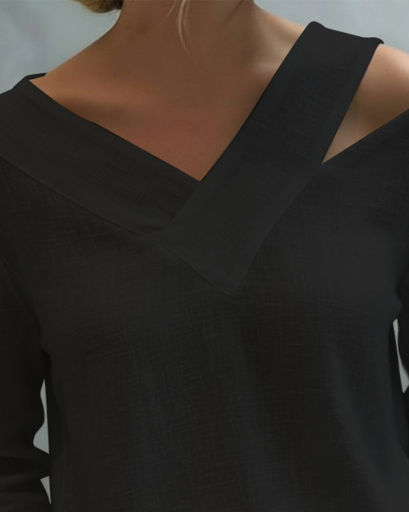 Haut élégant pour femme – Col en V asymétrique, style chic pour le travail et les soirées