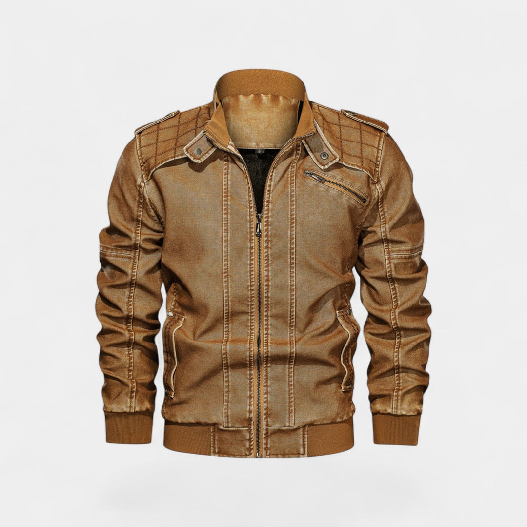 Veste homme en cuir col montant – finition mate, raffinée, silhouette quotidienne