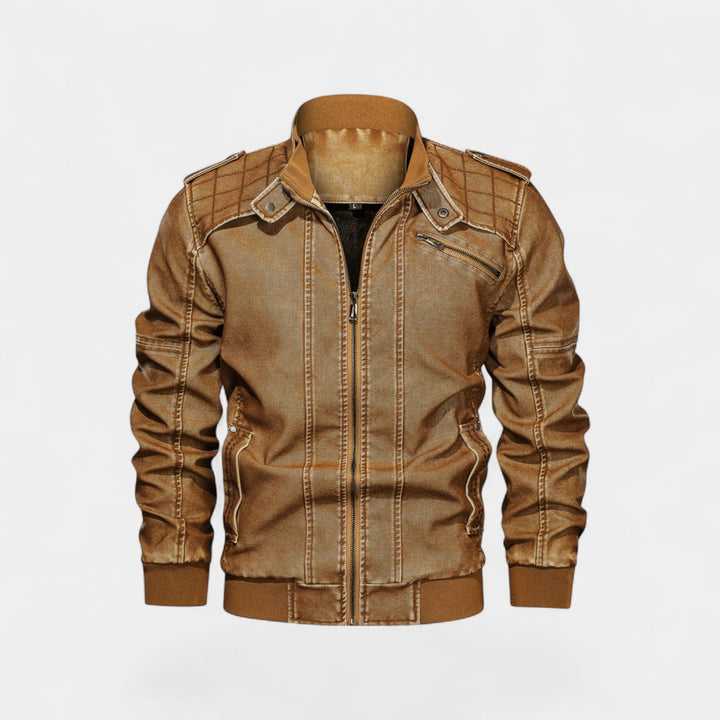 Veste homme en cuir col montant – finition mate, raffinée, silhouette quotidienne