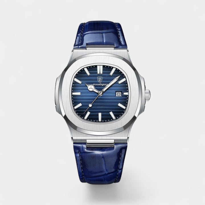 Montre pour Homme Bracelet Cuir Bleu – Quartz Lumineuse et Étanche 40 mm