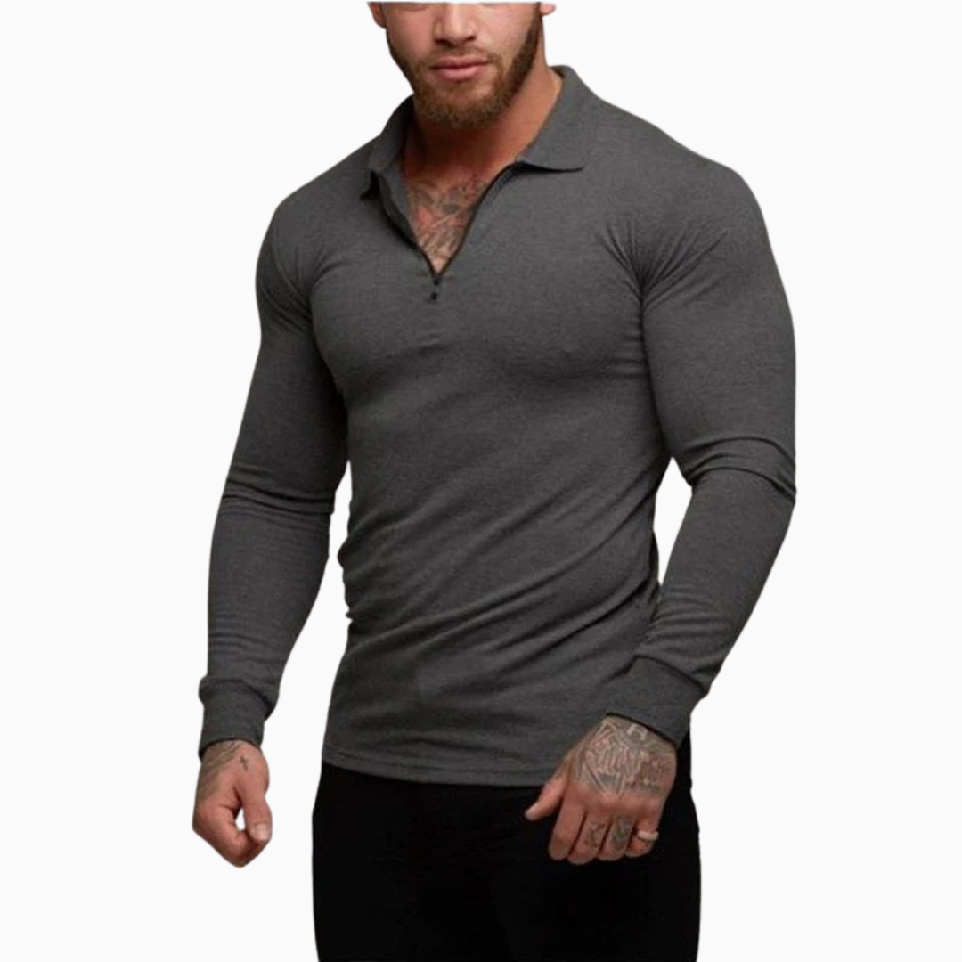 Dario shirt homme manches longues avec fermeture zippée coupe ajustée