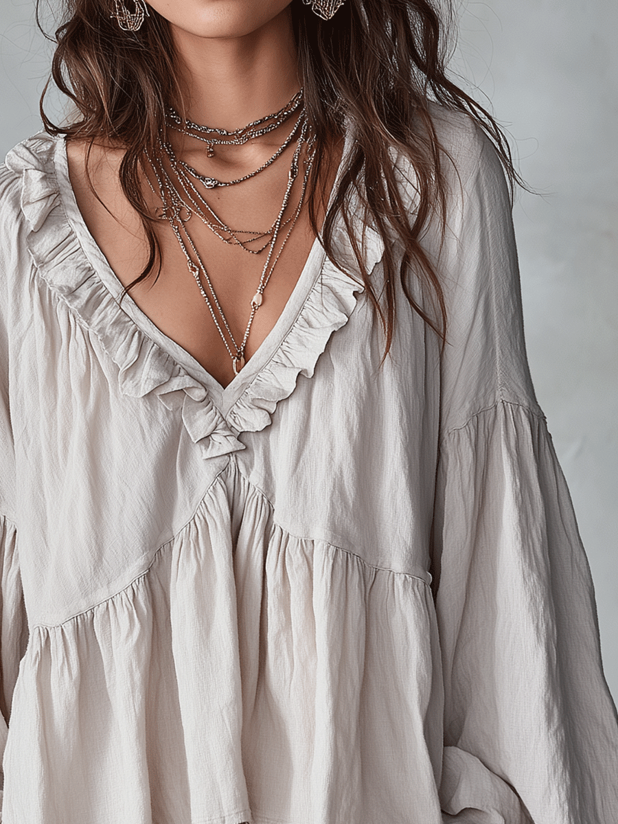 Blouse bohème femme à volants – Style vintage léger et romantique