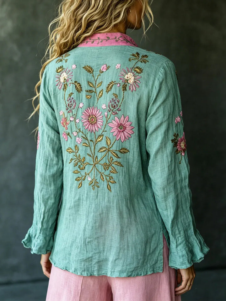 Philippine — Chemise Rétro à Fleurs Brodées
