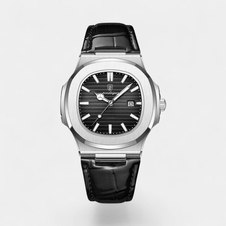Montre pour Homme Bracelet Cuir Noir – Quartz Lumineuse et Étanche 40 mm