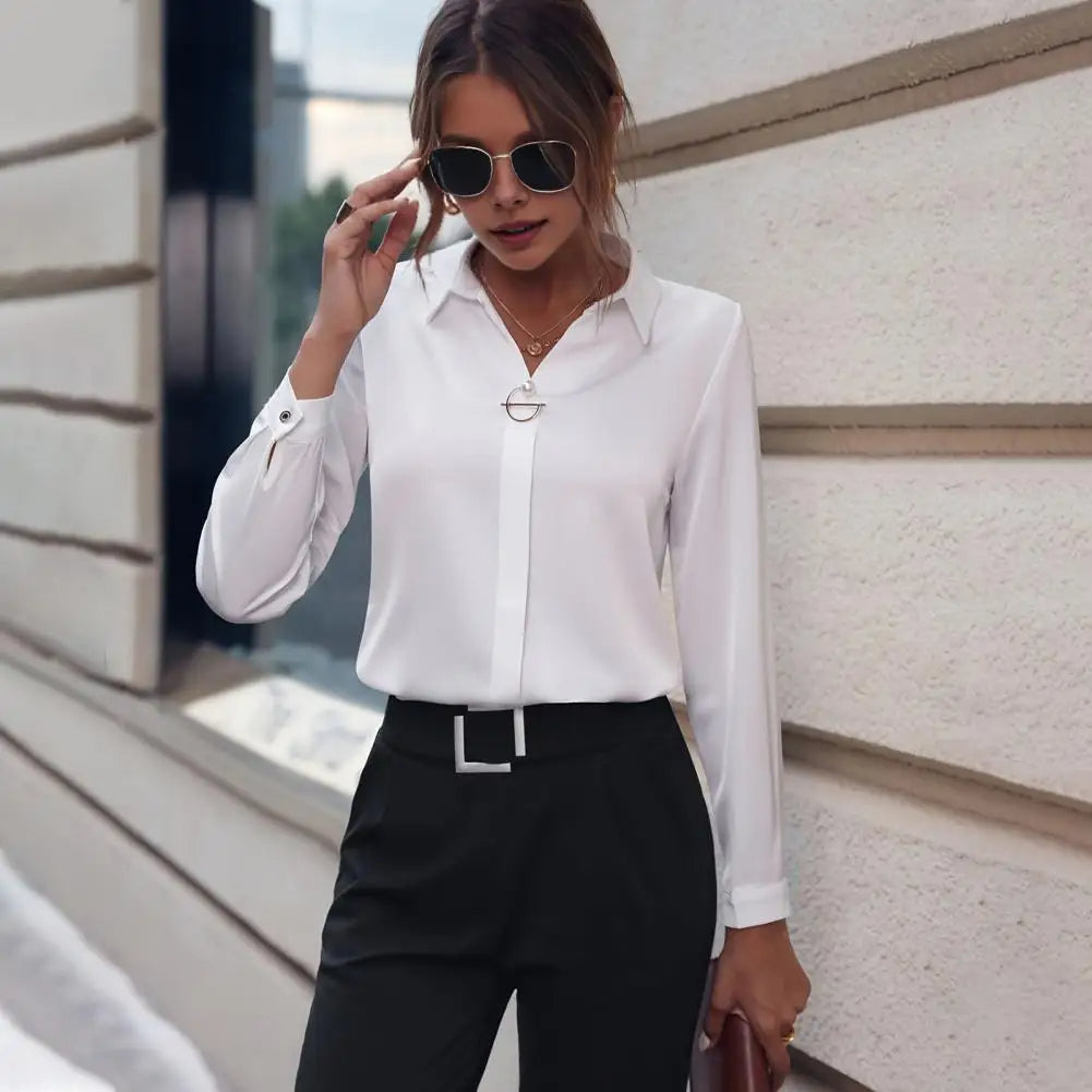 Blouse Femme Manches Longues Col V – Haut Essentiel Confortable