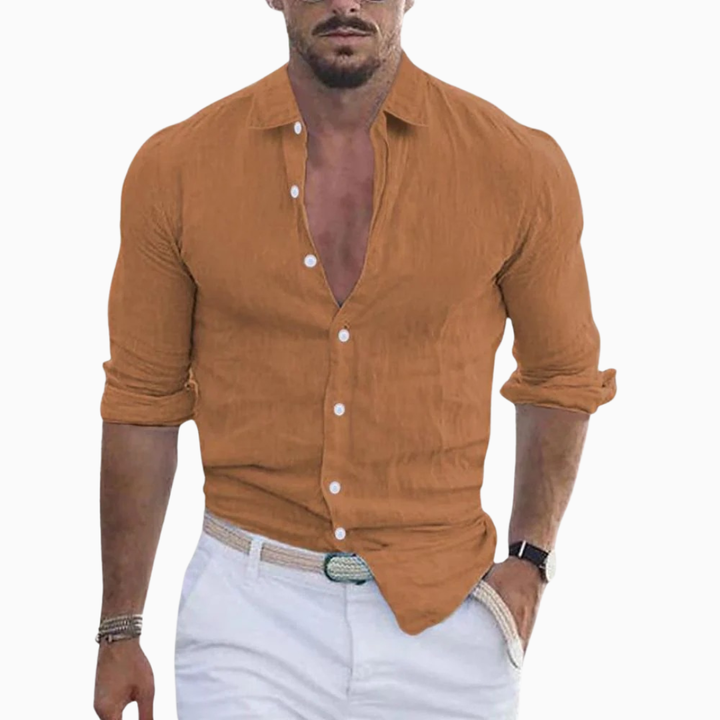 Alessio chemise homme en lin manches longues col ouvert style casual