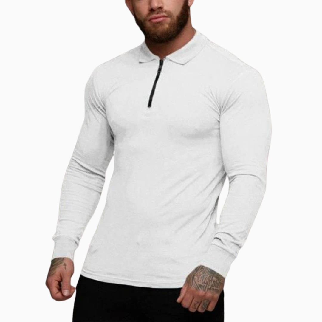 Dario shirt homme manches longues avec fermeture zippée coupe ajustée