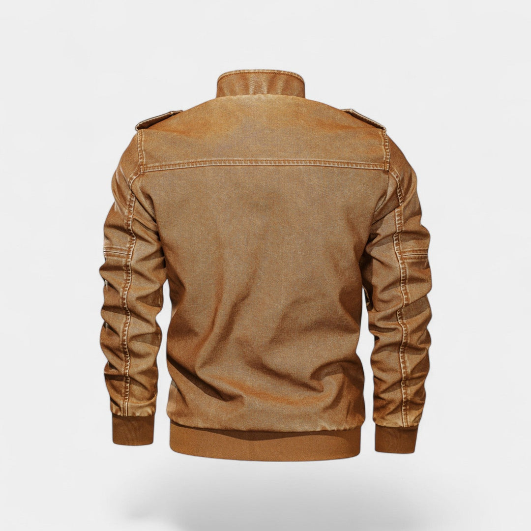 Veste homme en cuir col montant – finition mate, raffinée, silhouette quotidienne