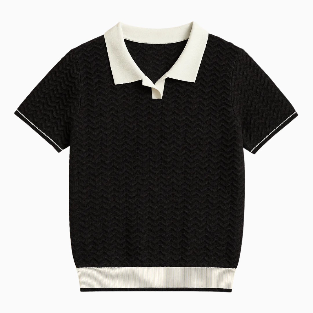 Polo Homme Maille Texturée – Style Rétro Contrasté