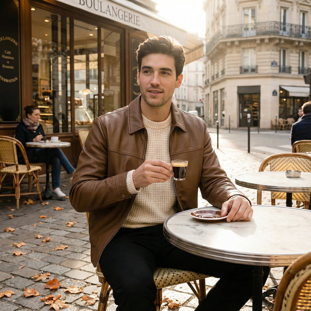 Manteau homme ajusté en cuir PU