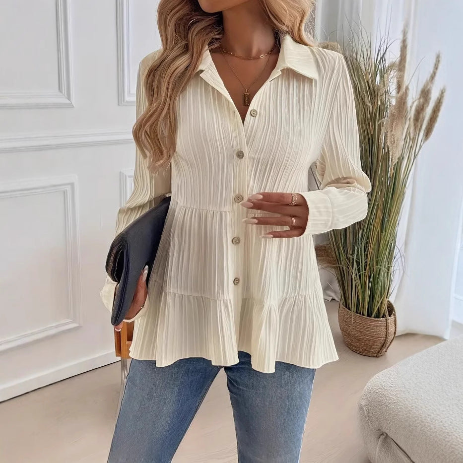 Femme Chemisier à Coupe Décontractée – Chemise à Manches Longues en Mélange de Coton Doux