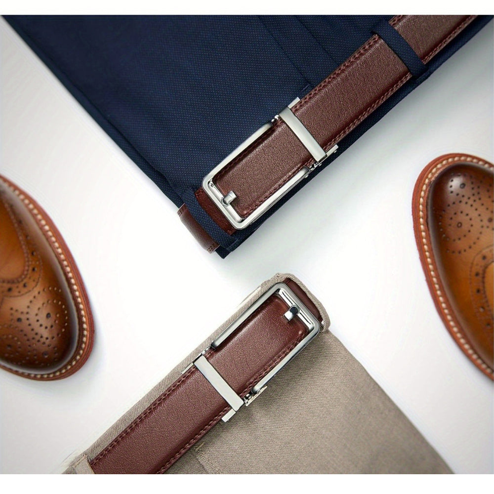 Ceinture en cuir à cliquet pour homme avec fermeture à pression – Style ajustable décontracté et formel
