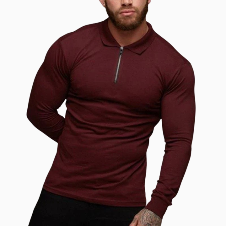 Dario shirt homme manches longues avec fermeture zippée coupe ajustée