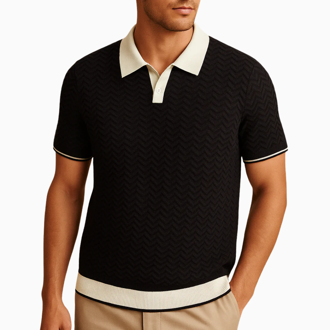 Polo Homme Maille Texturée – Style Rétro Contrasté