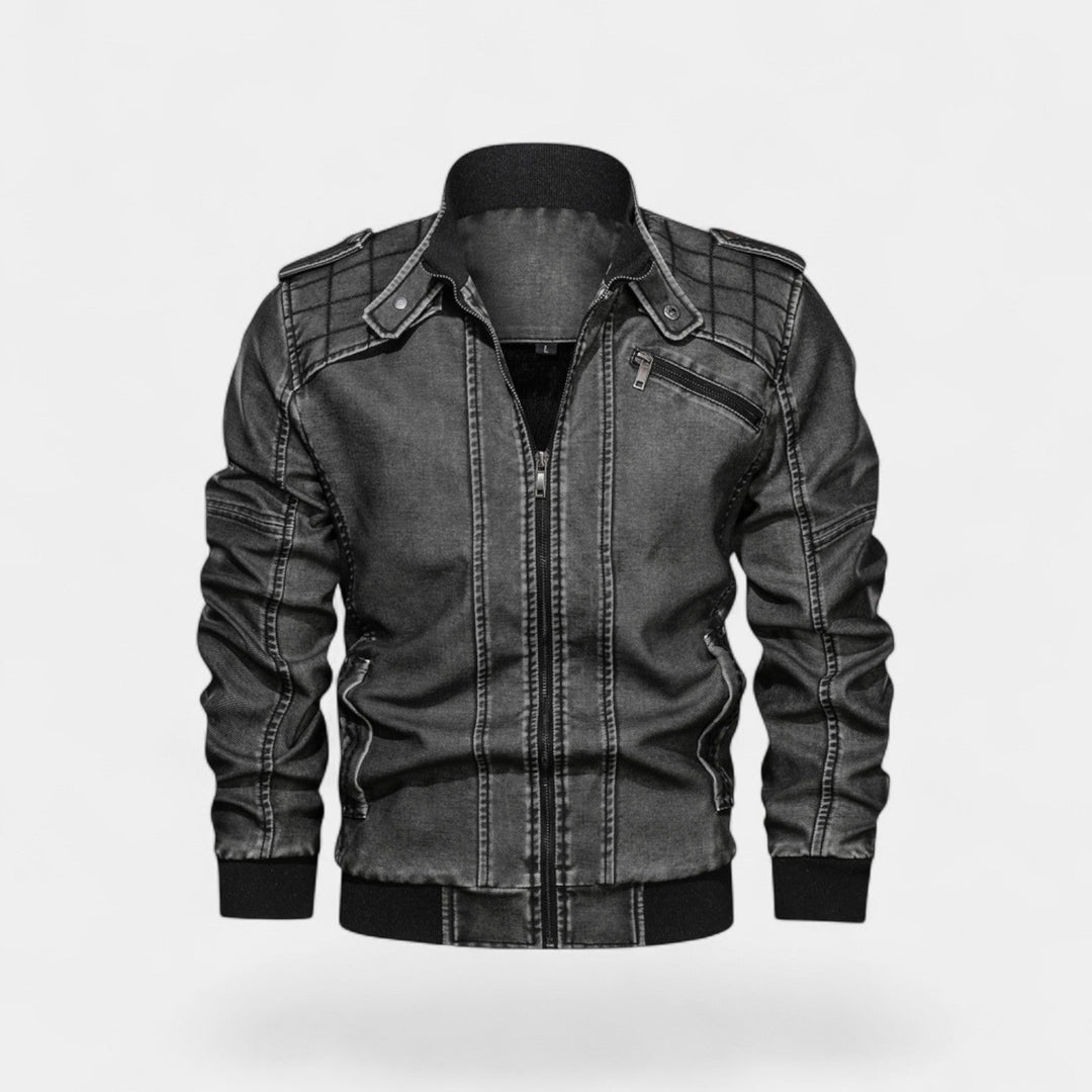 Veste homme en cuir col montant – finition mate, raffinée, silhouette quotidienne