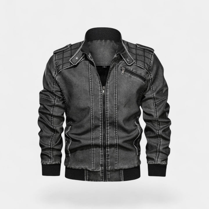 Veste homme en cuir col montant – finition mate, raffinée, silhouette quotidienne