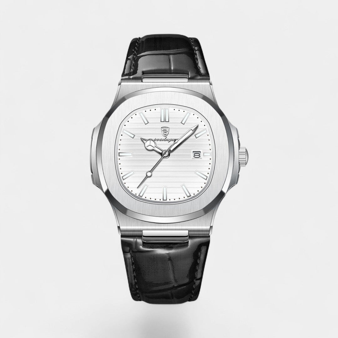 Montre pour Homme Bracelet Cuir Noir – Quartz Lumineuse et Étanche 40 mm