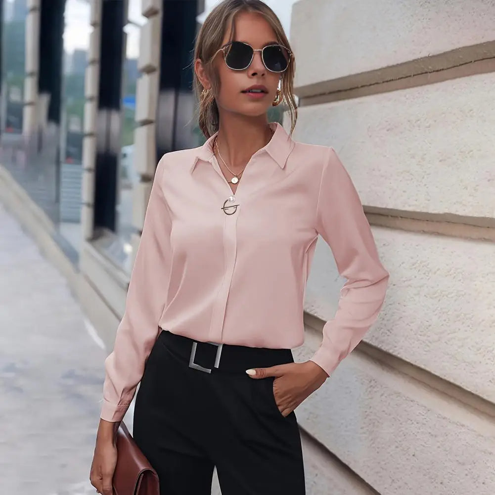 Blouse Femme Manches Longues Col V – Haut Essentiel Confortable