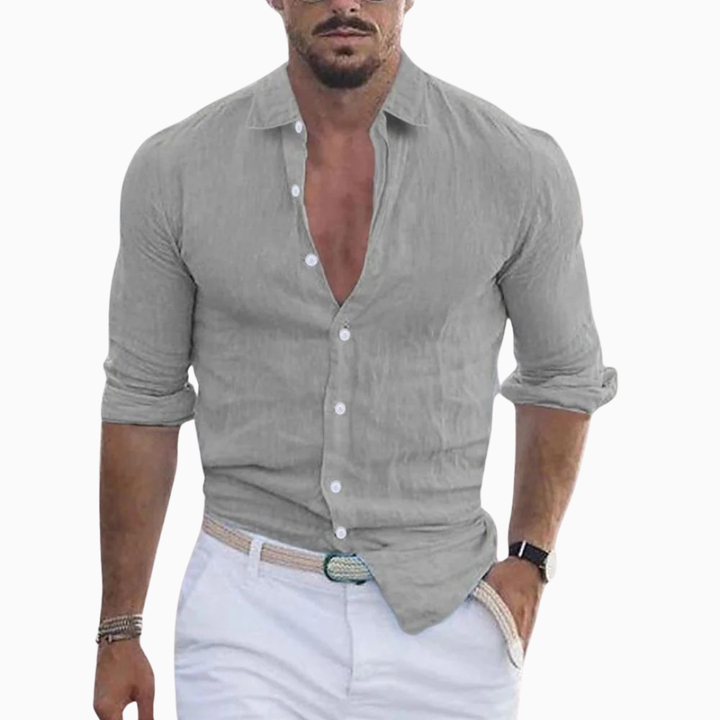 Alessio chemise homme en lin manches longues col ouvert style casual