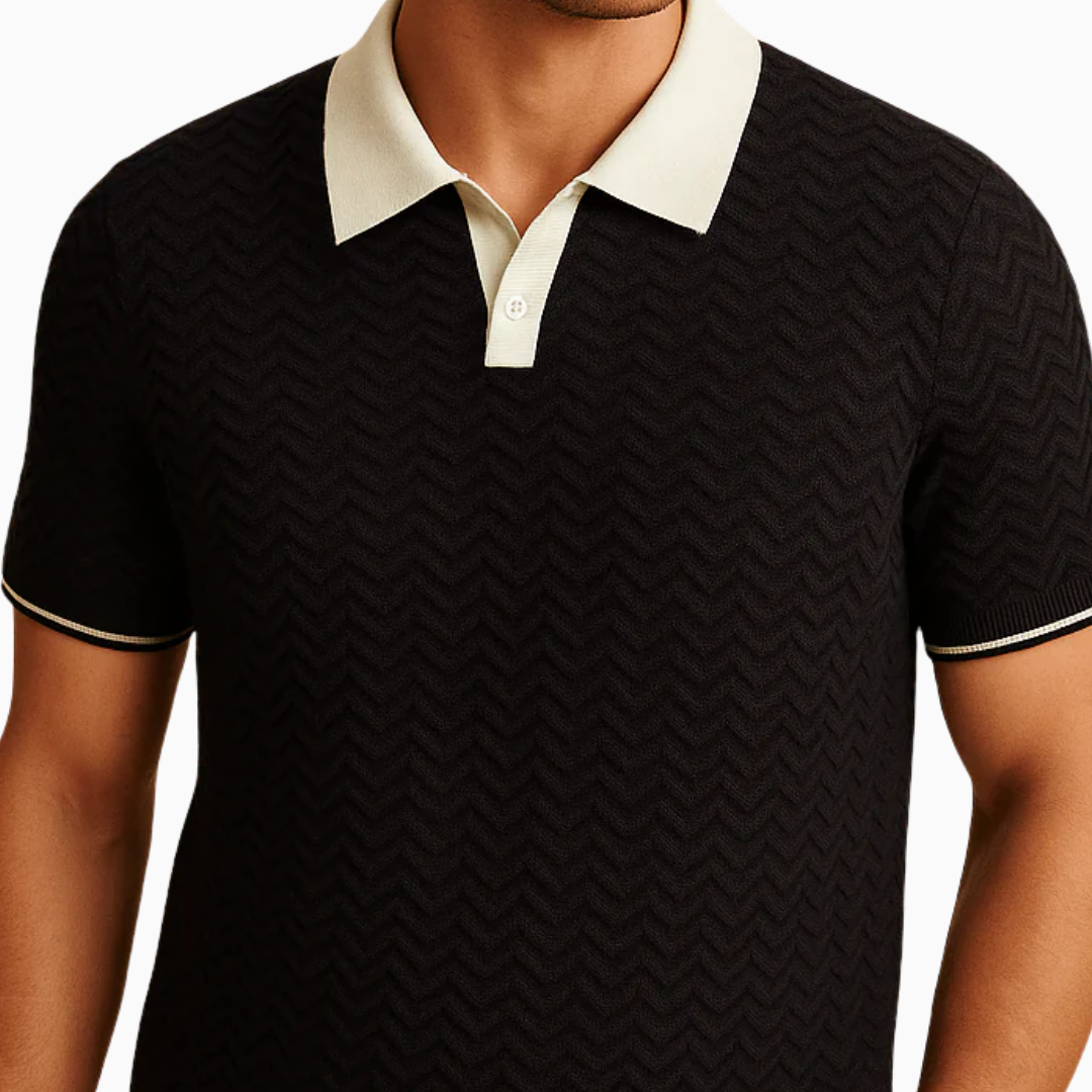 Polo Homme Maille Texturée – Style Rétro Contrasté