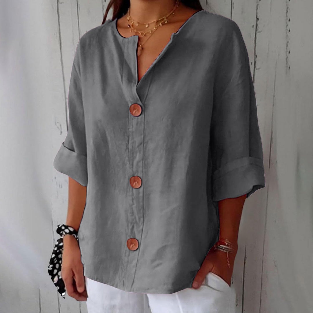 Blouse Gretel en lin beige boutonnée col tunisien