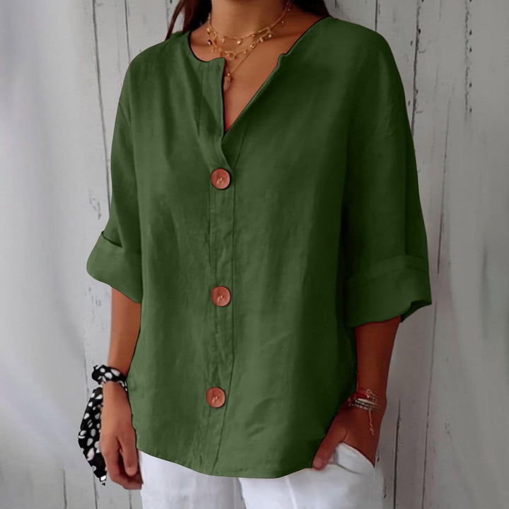 Blouse Gretel en lin beige boutonnée col tunisien