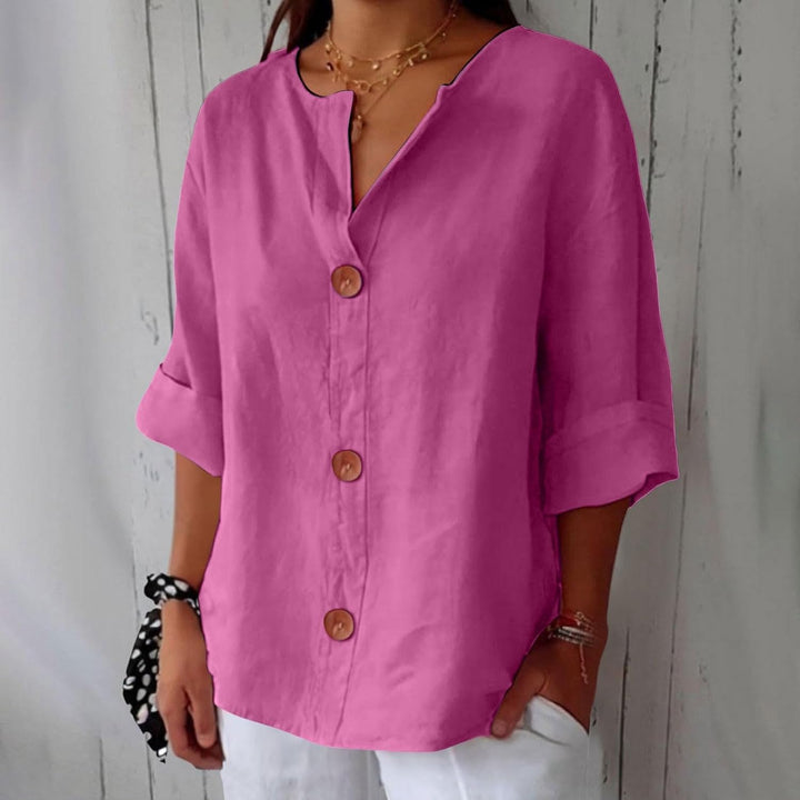 Blouse Gretel en lin beige boutonnée col tunisien