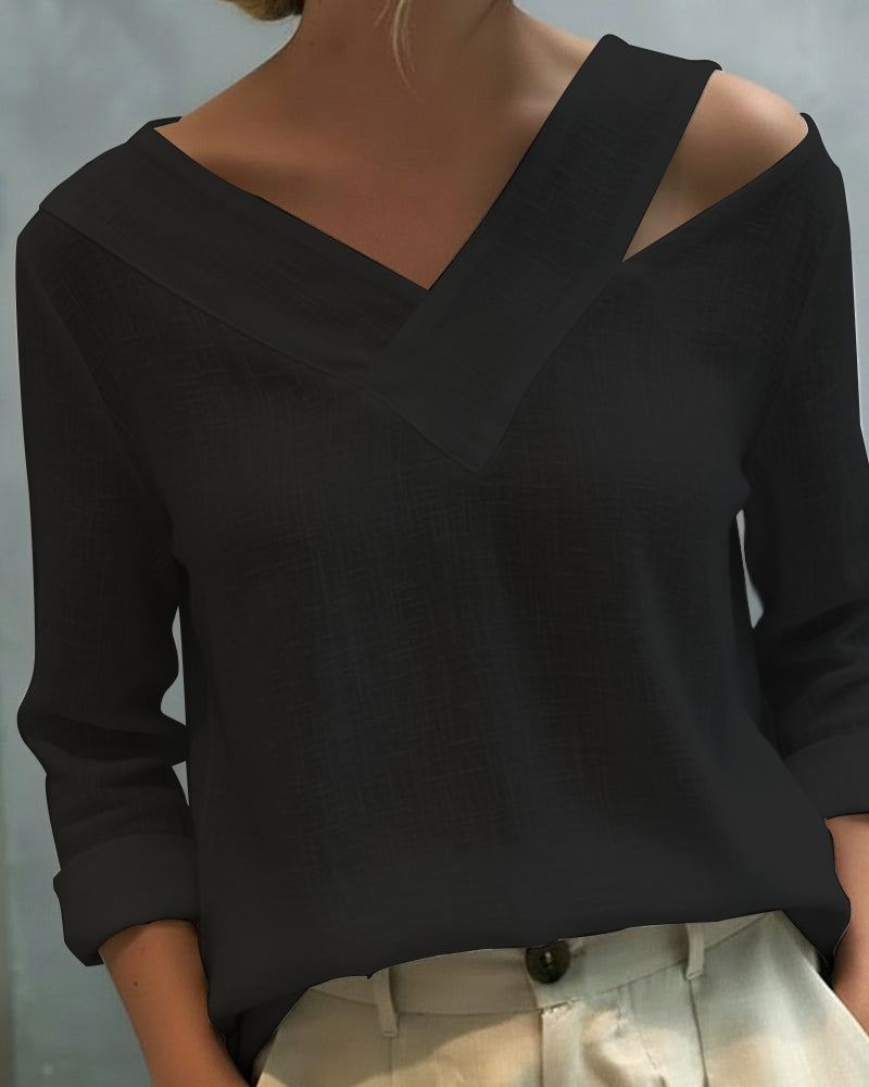 Haut élégant pour femme – Col en V asymétrique, style chic pour le travail et les soirées