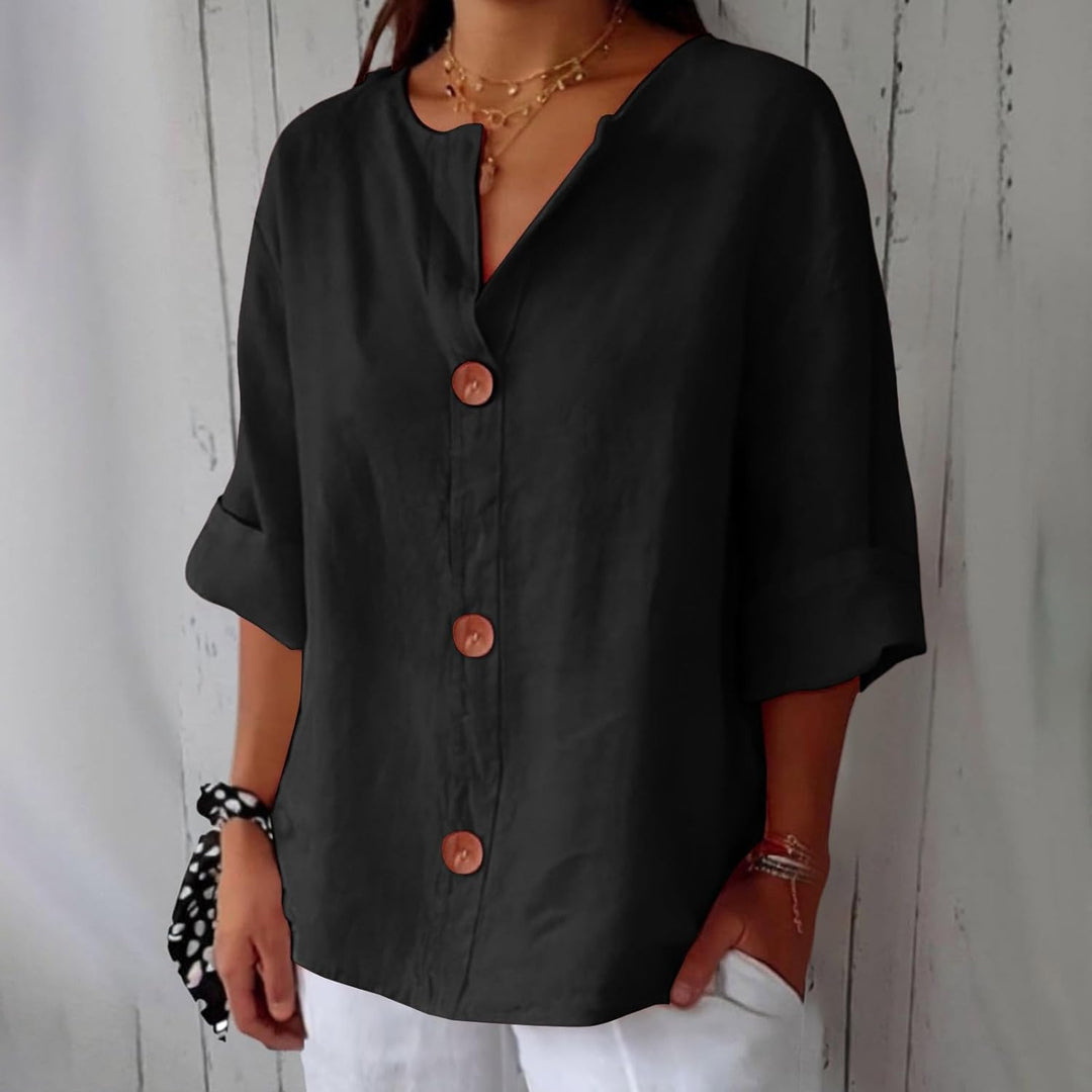 Blouse Gretel en lin beige boutonnée col tunisien
