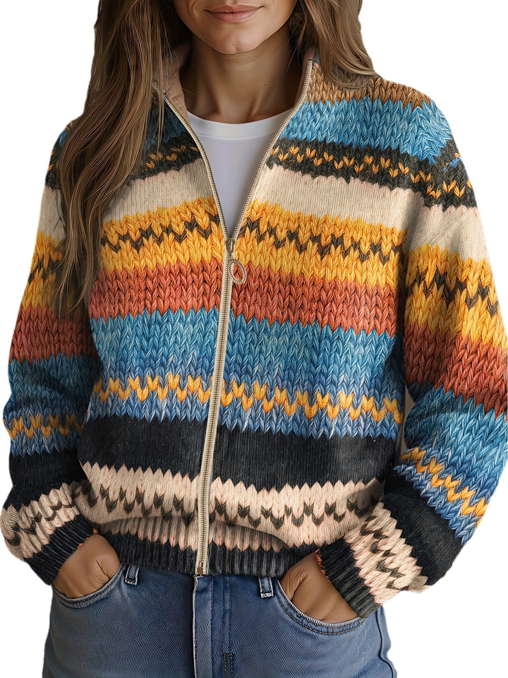 Yseult™ | Cardigan à rayures zigzag multicolores en tricot