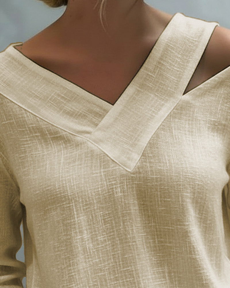 Haut élégant pour femme – Col en V asymétrique, style chic pour le travail et les soirées