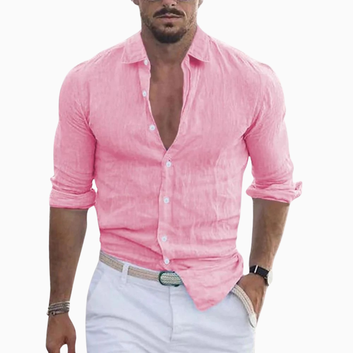 Alessio chemise homme en lin manches longues col ouvert style casual