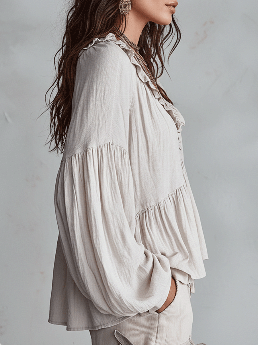 Blouse bohème femme à volants – Style vintage léger et romantique
