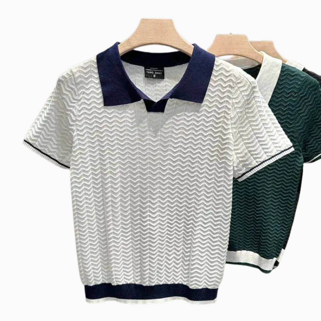Polo Homme Maille Texturée – Style Rétro Contrasté