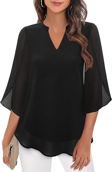 Blouse Décontractée Élégante Femme – Haut Col V Ample et Confortable