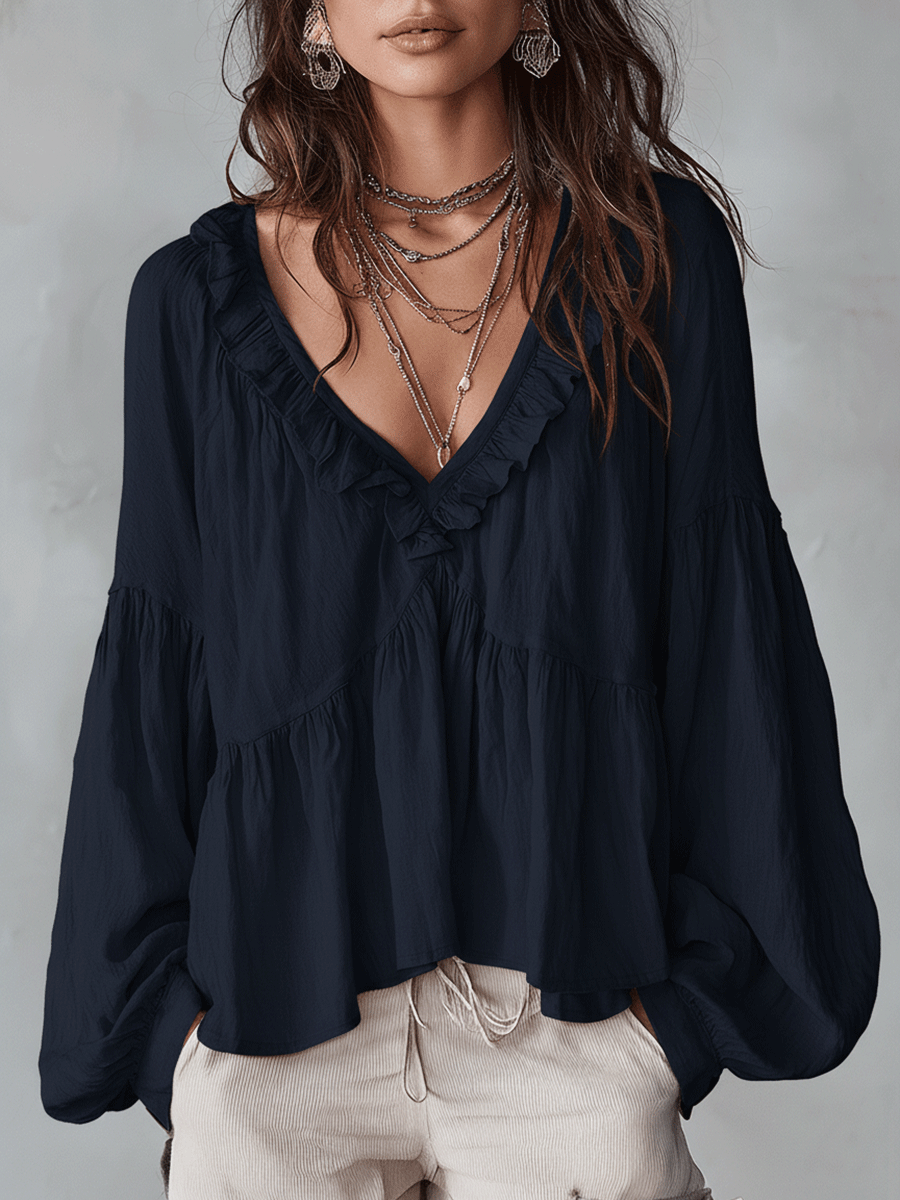 Blouse bohème femme à volants – Style vintage léger et romantique