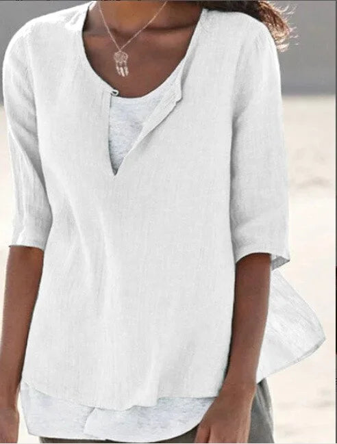 Blouse d’Été Femme Décontractée à Superpositions – Col V Coupe Ample