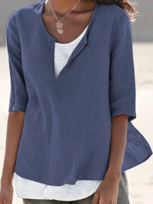 Blouse d’Été Femme Décontractée à Superpositions – Col V Coupe Ample